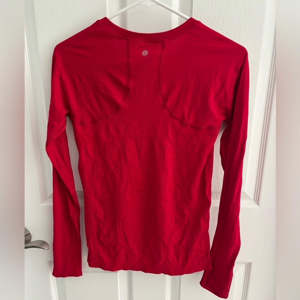 Athleta Momentum Seamless Long Sleeve Workout Top Red Running Yoga - Picture 3 of 5